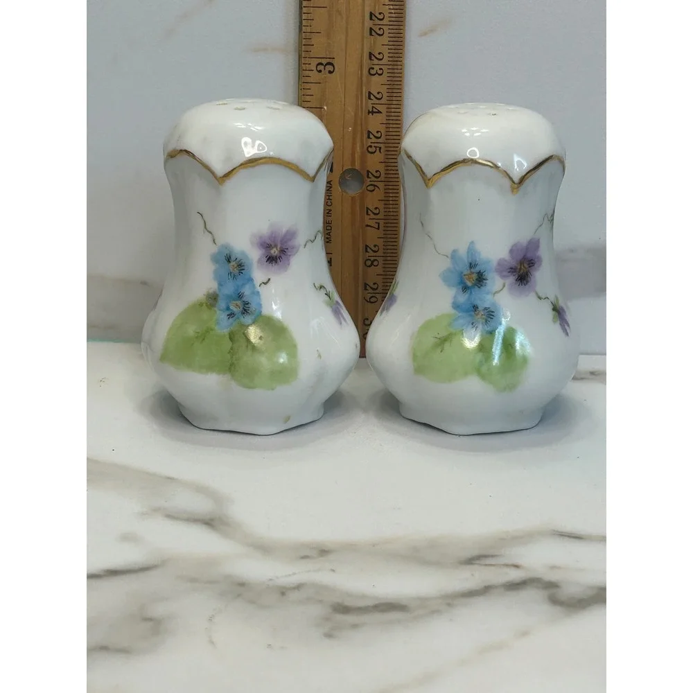 Vintage Kormendi 1980 Hand Painted Floral Porcelain Salt and Pepper Shakers Set